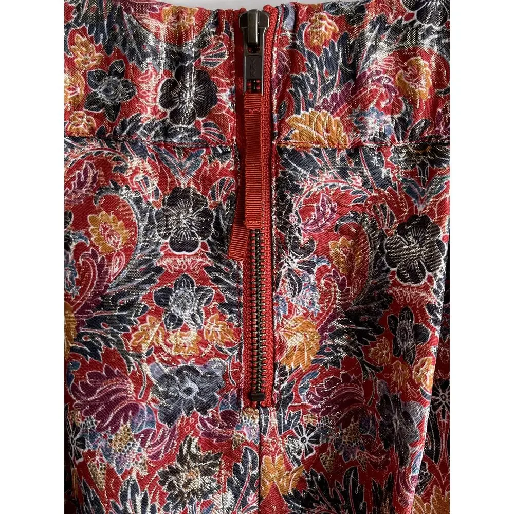 Anthropologie Metallic Skirt Mini Jacquard Holiday Party Boho Floral Pockets Fun